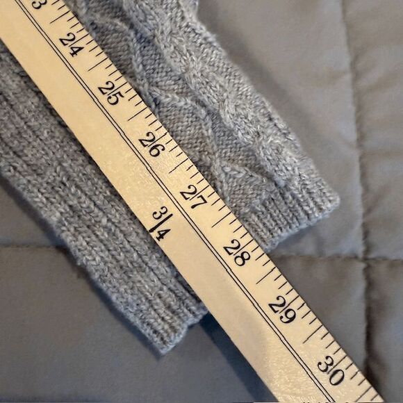 Something Navy Wool Blend Charlie Puff Shoulder Cable Knit Cardigan Gray Small - Picture 10 of 11